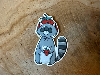 Strawberry Raccoon Die Cut Sticker